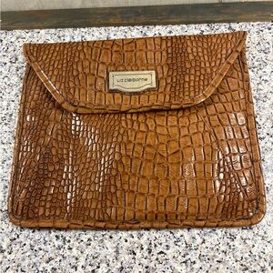 Vintage Liz Claiborne Brown Faux Snake Skin Clutch Purse - Excellent